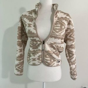 The North Face Jacket Campshire Zip Sherpa Fleece White Tribal Geo Print Youth